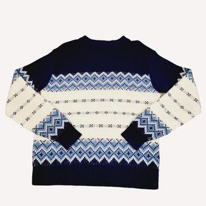 Vtg Crown Sportswear Blue White Nordic Print Jumper Pullover Sweater Sz XL